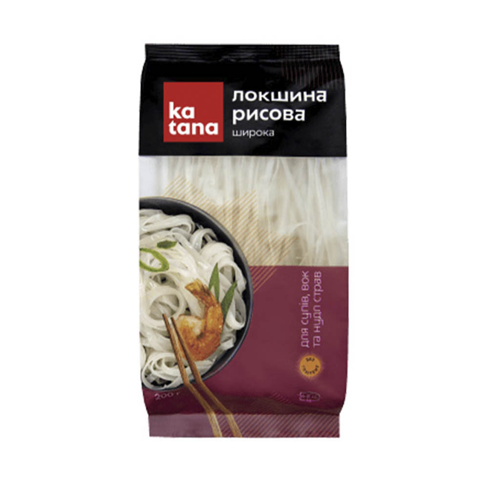 Широкая рисовая лапша для супов, вок и нудл блюд, 200 г — Katana