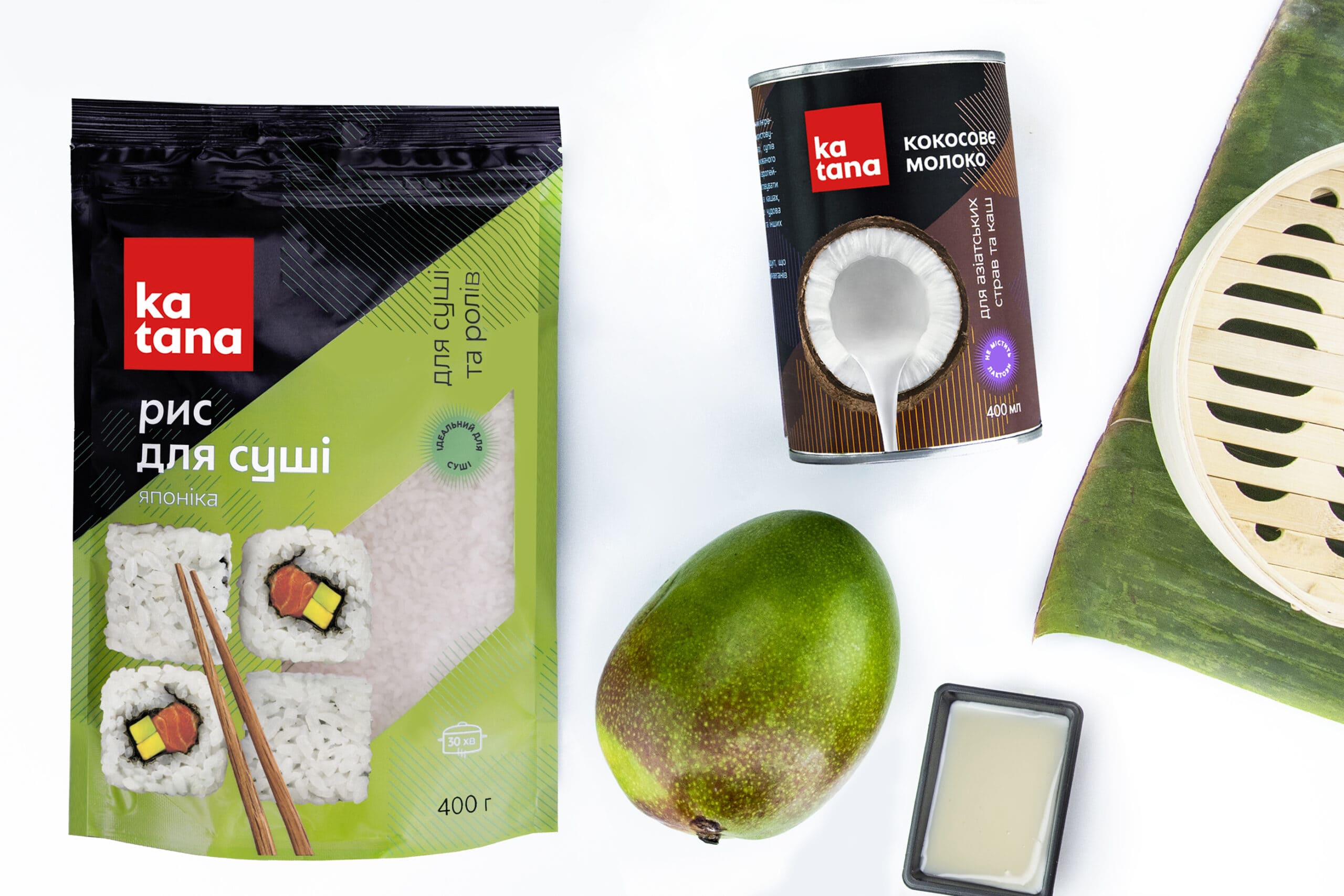 Продукция Катана для приготовления риса с кокосовім молоком и манго