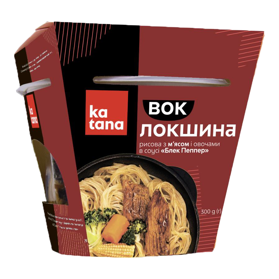 WOK Rice noodles with meat and vegetables in black pepper sauce, 300 g Katana